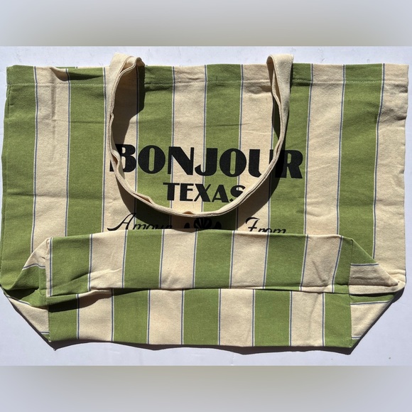 NWOT - Sézane Bonjour Texas Canvas Tote Bag Green Stripes - Picture 3 of 13